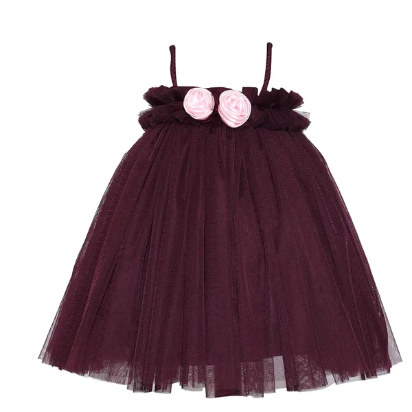 Wine_Net_Solid_Square_Neck_Dress_For_Girls