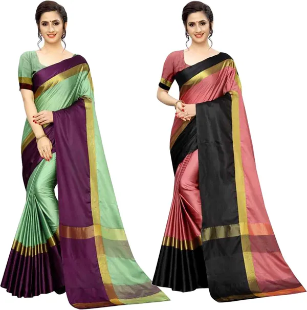 Pack_of_2_Woven_Bollywood_Lycra_Blend,_Art_Silk_Saree_Pink,_Light_Green