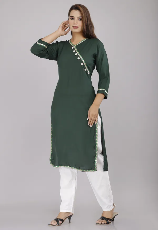 Green_Viscose_Rayon_Solid_Casual_Wear_Kurti_For_Women