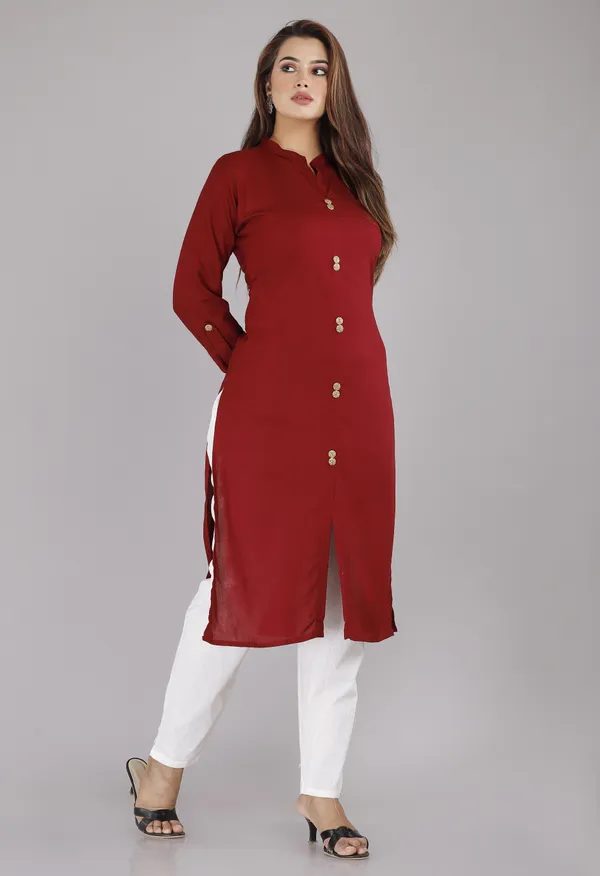 Maroon_Viscose_Rayon_Solid_Casual_Wear_Kurti_For_Women