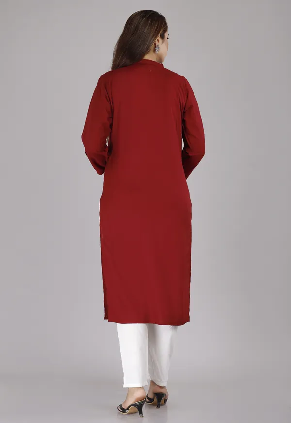 Maroon_Viscose_Rayon_Solid_Casual_Wear_Kurti_For_Women