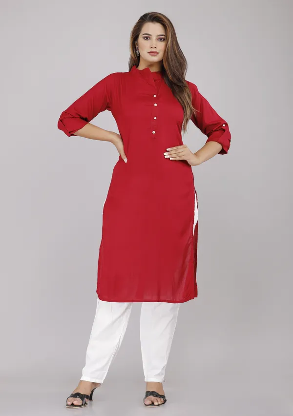 Maroon_Viscose_Rayon_Printed_Casual_Wear_Kurti_For_Women