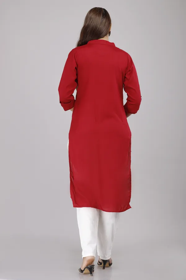 Maroon_Viscose_Rayon_Printed_Casual_Wear_Kurti_For_Women