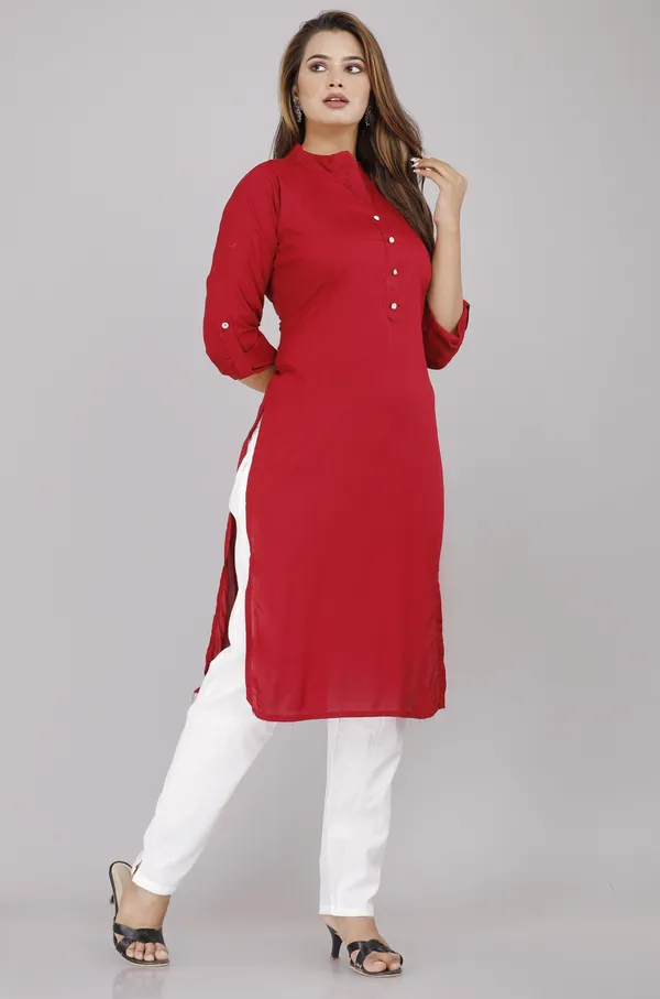 Maroon_Viscose_Rayon_Printed_Casual_Wear_Kurti_For_Women