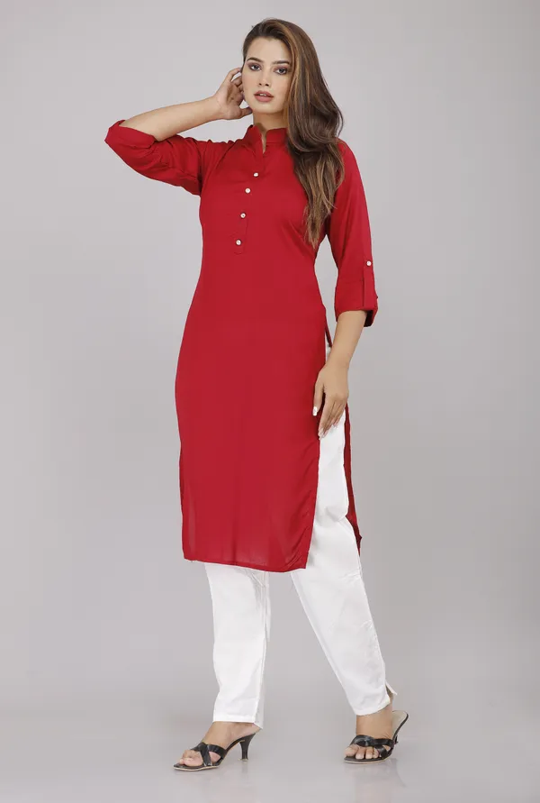 Maroon_Viscose_Rayon_Printed_Casual_Wear_Kurti_For_Women