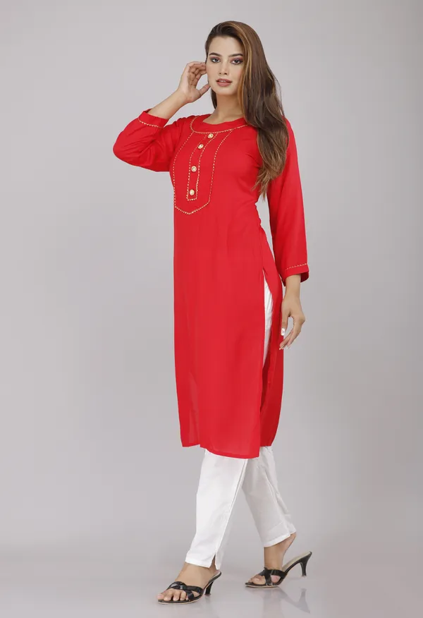 Red_Viscose_Rayon_Solid_Casual_Wear_Kurti_For_Women
