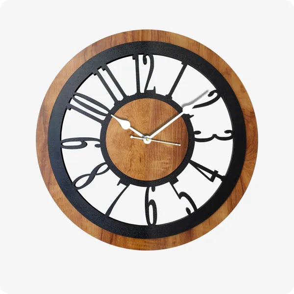 LASER_CUT_WOODEN_WALL_CLOCK_IVORY_BLACK_15_INCH_ROUND_PSM_1101