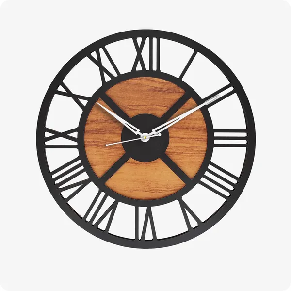 LASER_CUT_WOODEN_WALL_CLOCK_IVORY_BLACK_15_INCH_ROUND_PSM_1117