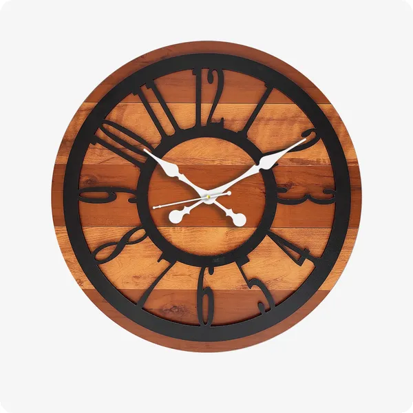 LASER_CUT_WOODEN_WALL_CLOCK_IVORY_BROWN_BLACK_15_INCH_ROUND_PSM_1119