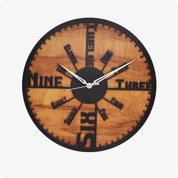 LASER_CUT_WOODEN_WALL_CLOCK_IVORY_BLACK_15_INCH_ROUND_PSM_1120