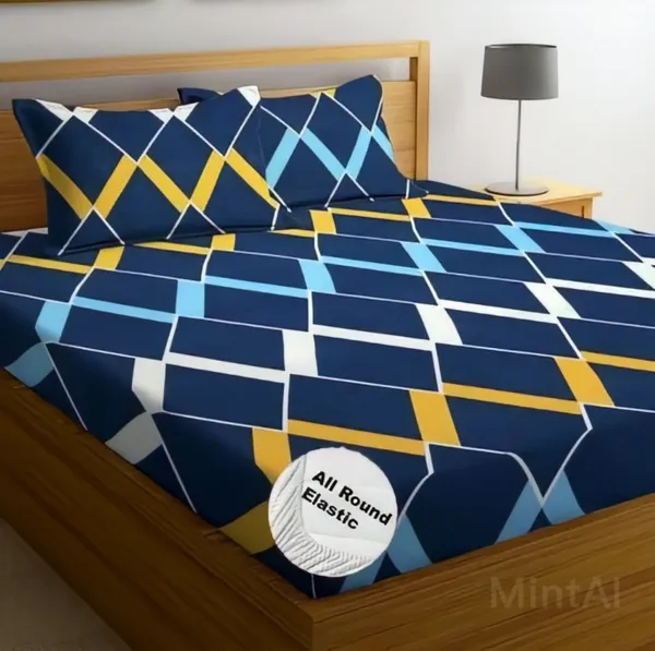 Wellnest 220TC Elastic Fitted 100 Cotton Feel Printed King Size Double