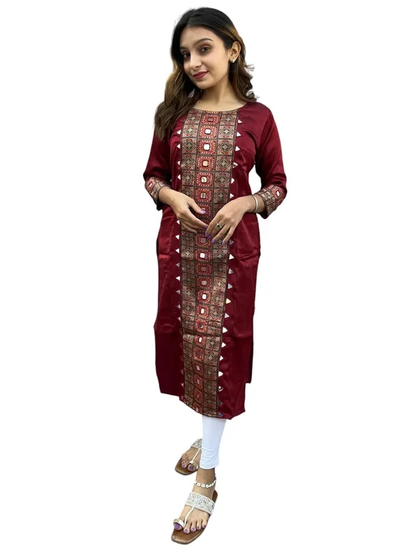 Maroon_Premium_Silk_All_Mirror_Work_Kurti_|_Embroiderd_Ethnic_Round_Neck_Mashru_Tunic_Kurti_For_Women