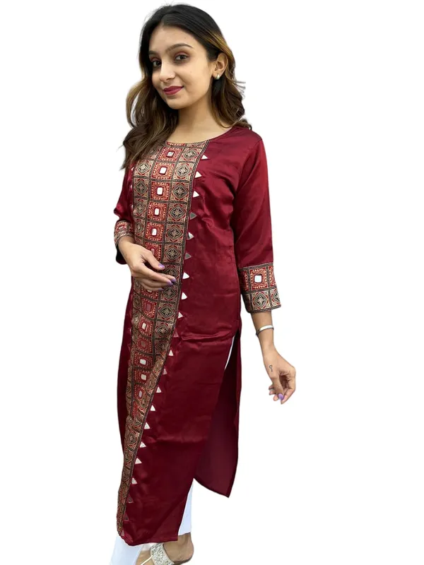 Maroon_Premium_Silk_All_Mirror_Work_Kurti_|_Embroiderd_Ethnic_Round_Neck_Mashru_Tunic_Kurti_For_Women