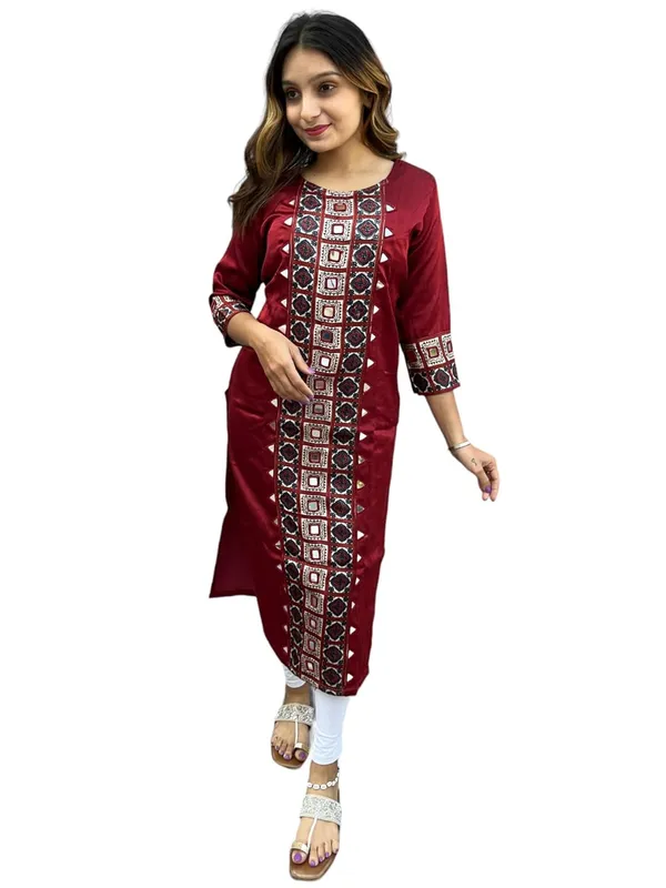 Maroon_Premium_Silk_All_Mirror_Work_Kurti_|_Embroiderd_Ethnic_Round_Neck_Mashru_Tunic_Kurti_For_Women