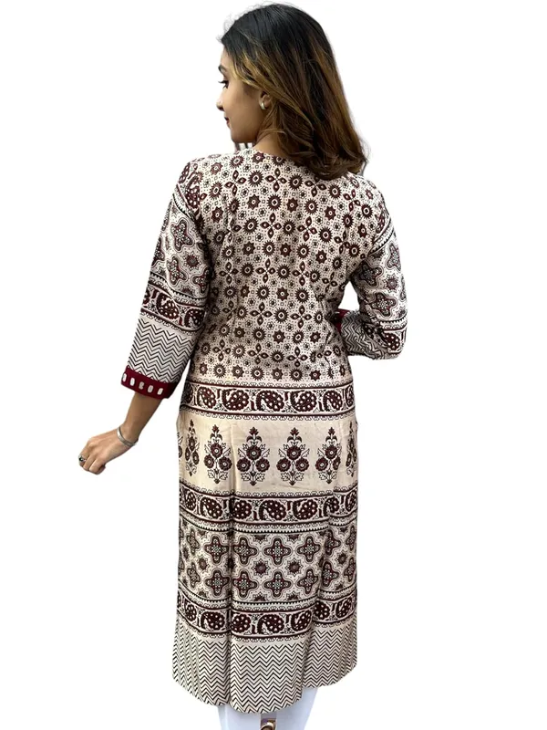 Cream_Premium_Mashru_Silk_Long_Kurti_|_Embroiderd_Ethnic_Indian_Dress_|_Round-Neck_Mirror_Work_Top_Tunic_Dress_For_Women