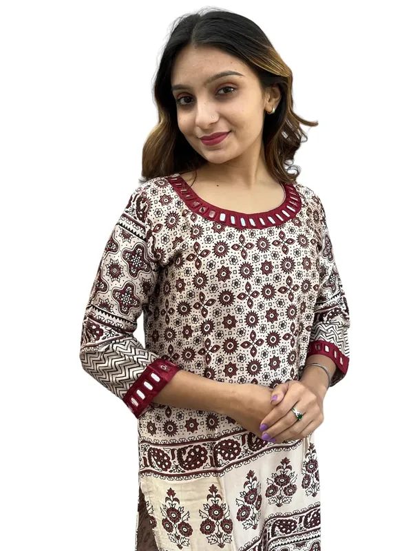 Cream_Premium_Mashru_Silk_Long_Kurti_|_Embroiderd_Ethnic_Indian_Dress_|_Round-Neck_Mirror_Work_Top_Tunic_Dress_For_Women
