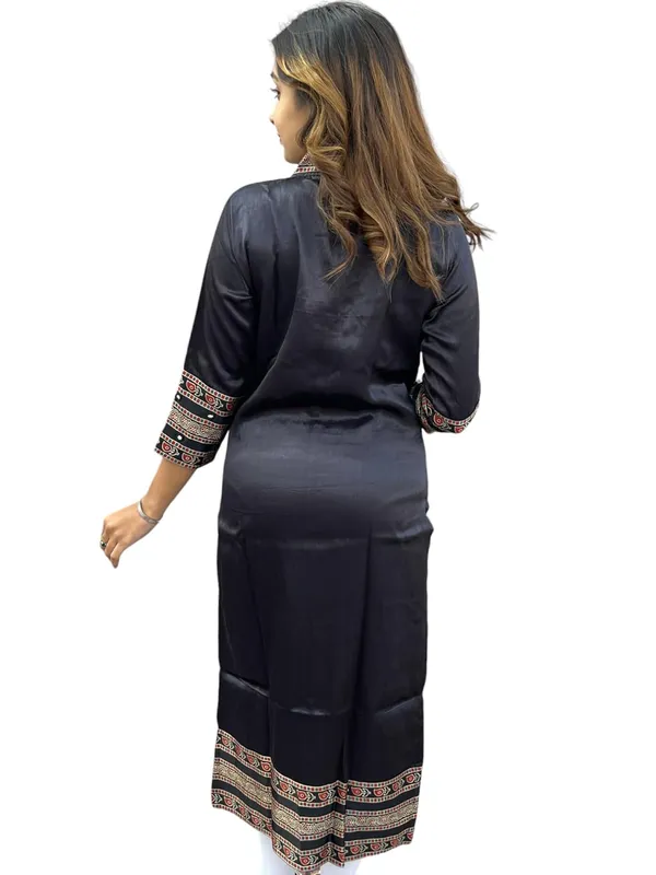 Black_Premium_Mashru_Silk_Long_Kurti_|_Embroiderd_Ethnic_Indian_Dress_|_V-Neck_Mirror_Work_Top_Tunic_Dress_For_Women