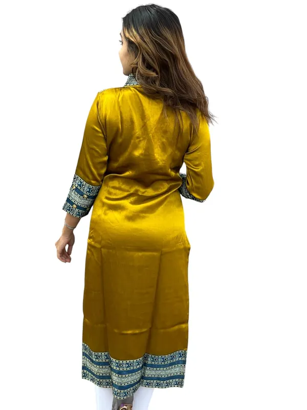 Mustard_Premium_Mashru_Silk_Long_Kurti_|_Embroiderd_Ethnic_Indian_Dress_|_V-Neck_Mirror_Work_Top_Tunic_Dress_For_Women