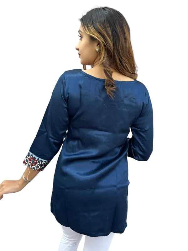 Blue_Premium_Mashru_Silk_Short_Kurti_|_Embroiderd_Ethnic_Mirror_Work_Top_|_Indian_Traditional_Tunic_Dress_For_Women