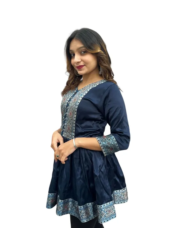 Blue_Premium_Embroiderd_Ethnic_Mashru_Silk_Short_Kurti_Kediya_Mirror_Work_For_Women