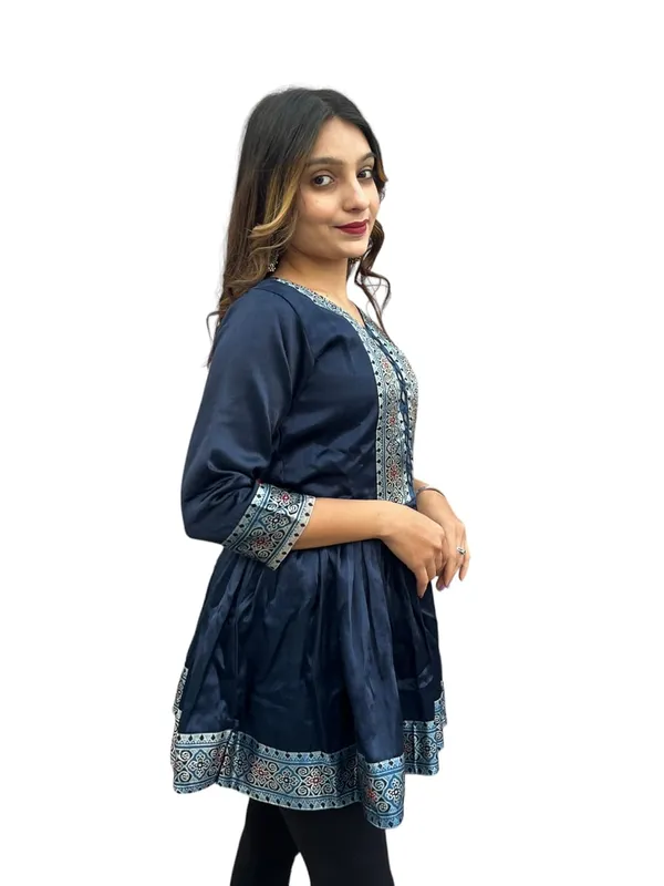 Blue_Premium_Embroiderd_Ethnic_Mashru_Silk_Short_Kurti_Kediya_Mirror_Work_For_Women