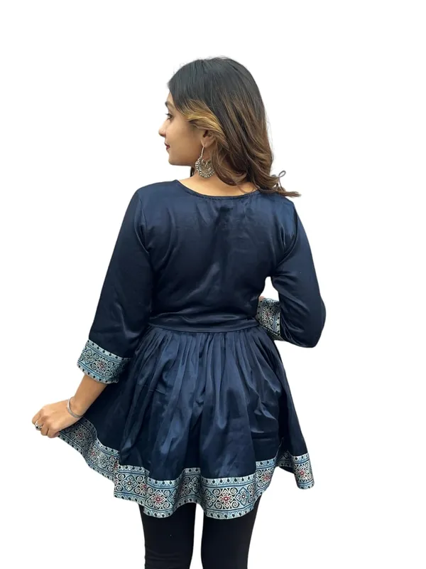 Blue_Premium_Embroiderd_Ethnic_Mashru_Silk_Short_Kurti_Kediya_Mirror_Work_For_Women