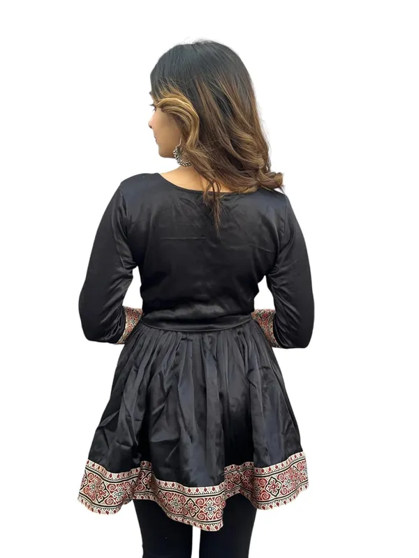 Black_Premium_Ethnic_Mashru_Silk_Short_Kurti_Mirror_Work_For_Women