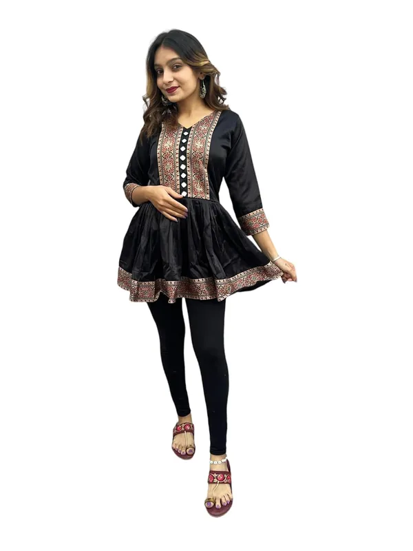 Black_Premium_Ethnic_Mashru_Silk_Short_Kurti_Mirror_Work_For_Women
