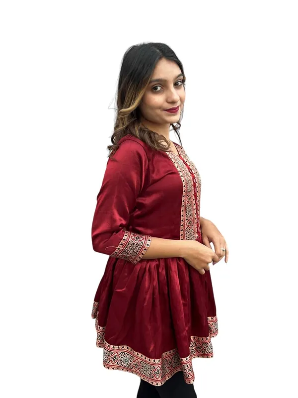 Maroon_Premium_Embroiderd_Ethnic_Mashru_Silk_Short_Kurti_Kediya_Mirror_Work_For_Women
