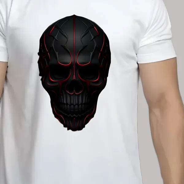 White_Skull_Printed_Half_Sleeve_Cotton_T-Shirt_For_Men