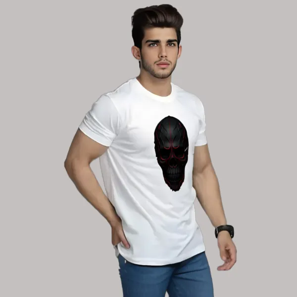 White_Skull_Printed_Half_Sleeve_Cotton_T-Shirt_For_Men