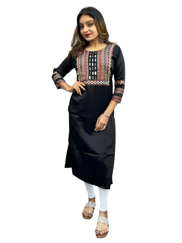 Black_Premium_Embroiderd_Ethnic_Mashru_Silk_Ajarakh_Mirror_Kurti_For_Women