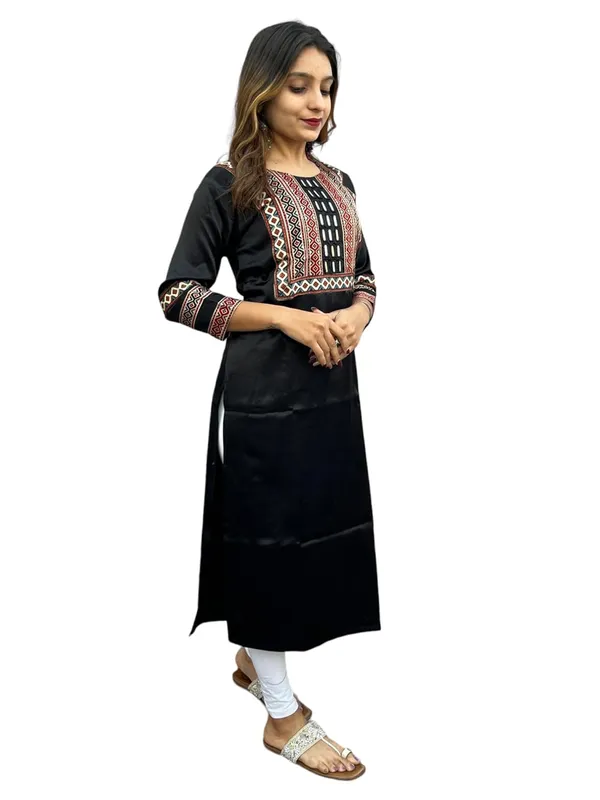 Black_Premium_Embroiderd_Ethnic_Mashru_Silk_Ajarakh_Mirror_Kurti_For_Women