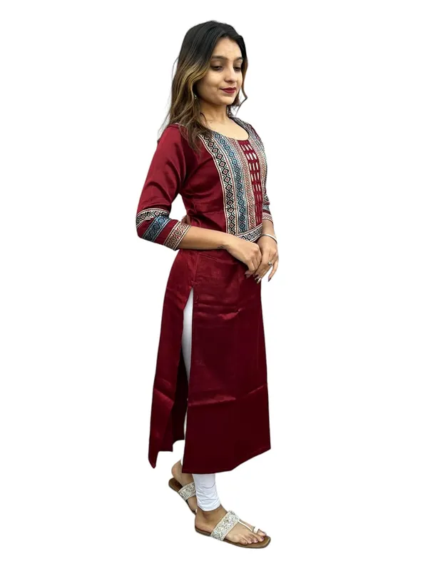 Maroon_Premium_Embroiderd_Ethnic_Mashru_Silk_Ajarakh_Mirror_Kurti_For_Women