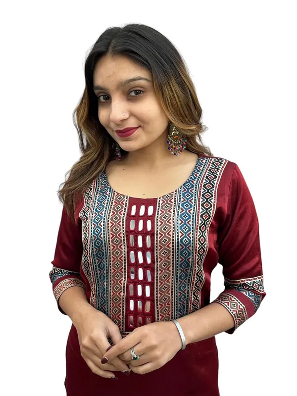 Maroon_Premium_Embroiderd_Ethnic_Mashru_Silk_Ajarakh_Mirror_Kurti_For_Women