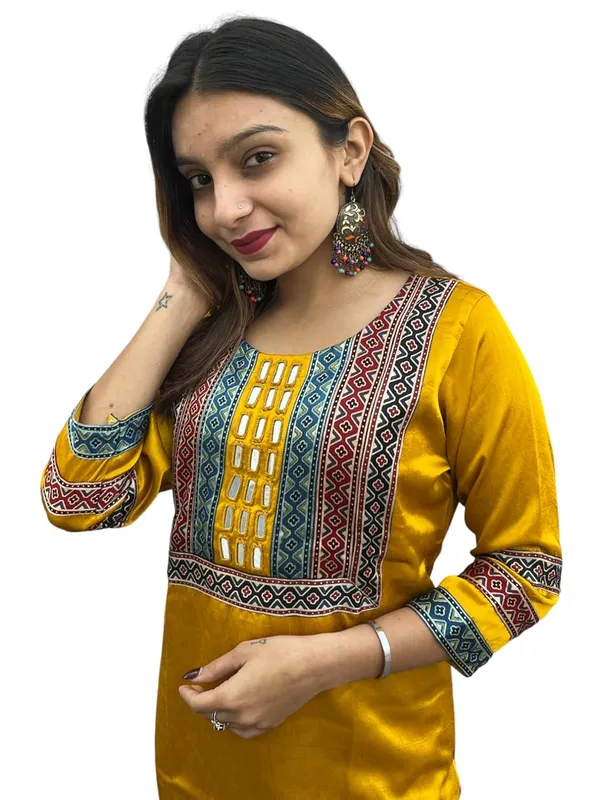 Mustard_Premium_Embroiderd_Ethnic_Mashru_Silk_Ajarakh_Mirror_Kurti_For_Women
