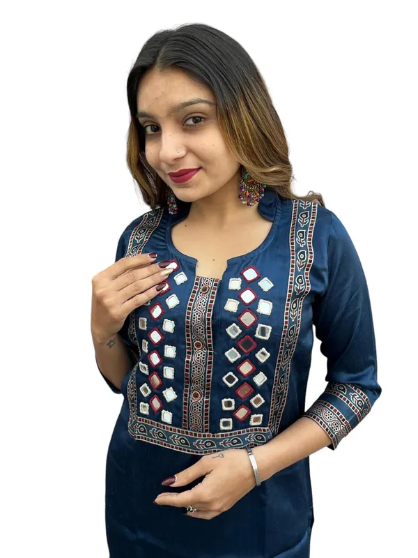 Blue_Premium_Embroiderd_Ethnic_Mashru_Silk_Ajarakh_Mirror_Kurti_Tunic_|_Outdoor_Dress_|_Long_Kurti_For_Women