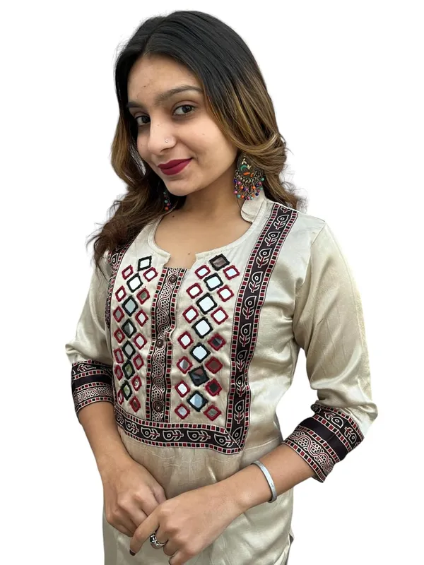 Cream_Premium_Embroiderd_Ethnic_Mashru_Silk_Ajarakh_Mirror_Kurti_Tunic_|_Outdoor_Dress_|_Long_Kurti_For_Women