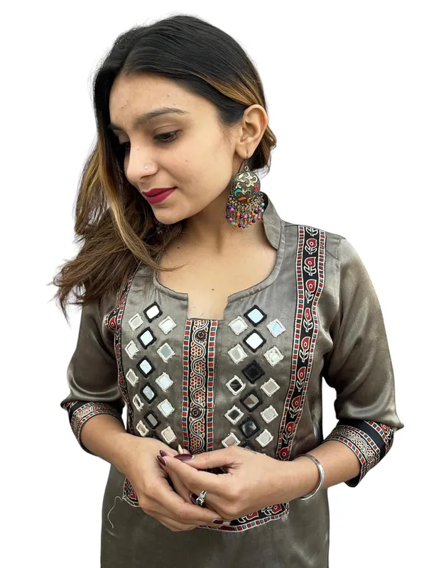 Grey_Premium_Embroiderd_Ethnic_Mashru_Silk_Ajarakh_Mirror_Kurti_Tunic_|_Outdoor_Dress_|_Long_Kurti_For_Women