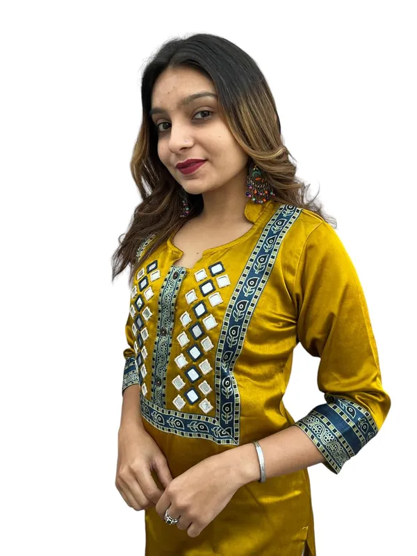Mustard_Premium_Embroiderd_Ethnic_Mashru_Silk_Ajarakh_Mirror_Kurti_Tunic_|_Outdoor_Dress_|_Long_Kurti_For_Women