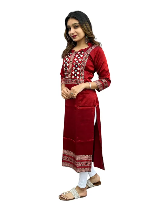 Red_Premium_Embroiderd_Ethnic_Mashru_Silk_Ajarakh_Mirror_Kurti_Tunic_|_Outdoor_Dress_|_Long_Kurti_For_Women
