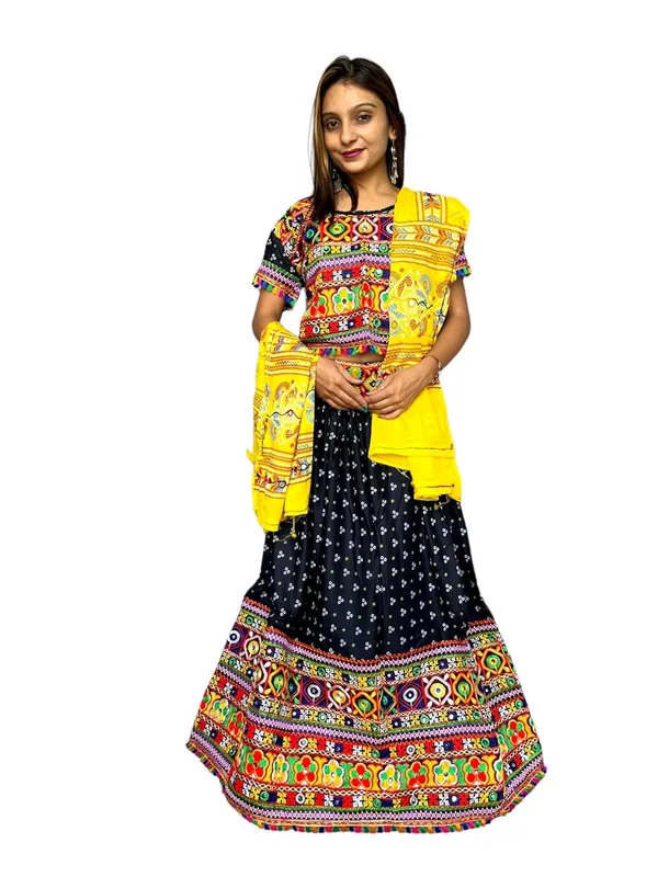 Black_Premium_Bandhani_Handicraft_Traditional_Chaniya_Choli_Cotton_Umbrella_Style_With_Embroidery_Heavy_Kutchi_Work__For_Women_&_Girls