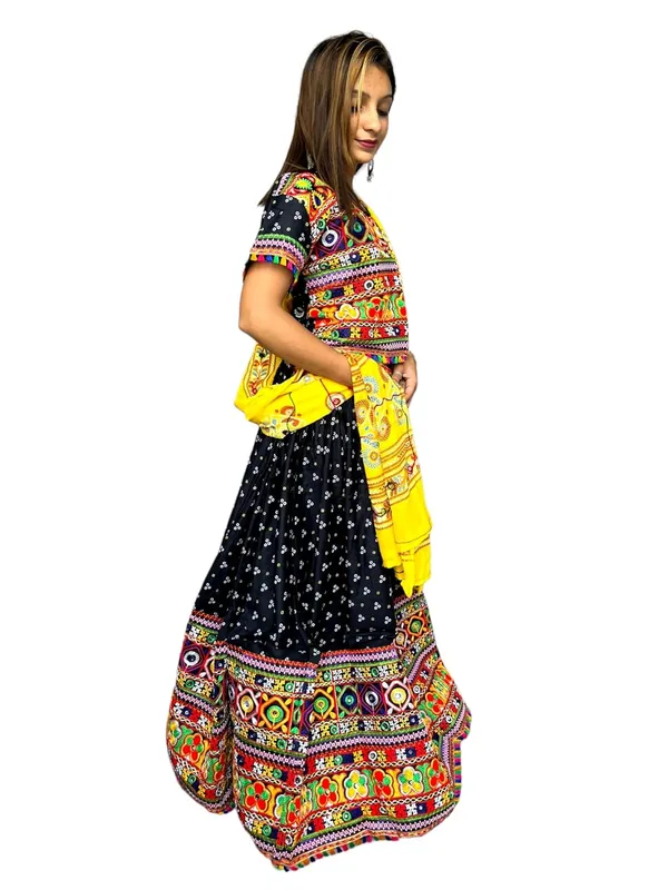 Black_Premium_Bandhani_Handicraft_Traditional_Chaniya_Choli_Cotton_Umbrella_Style_With_Embroidery_Heavy_Kutchi_Work__For_Women_&_Girls
