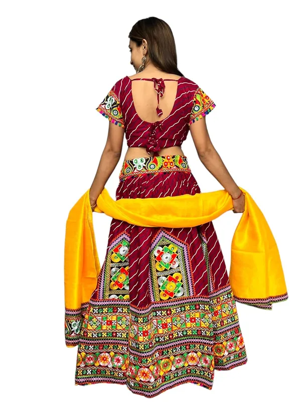 Maroon_Premium_Buta_Handicraft_Traditional_Chaniya_Choli_Cotton_Umbrella_Style_With_Embroidery_Heavy_Kutchi_Work__For_Women_&_Girls