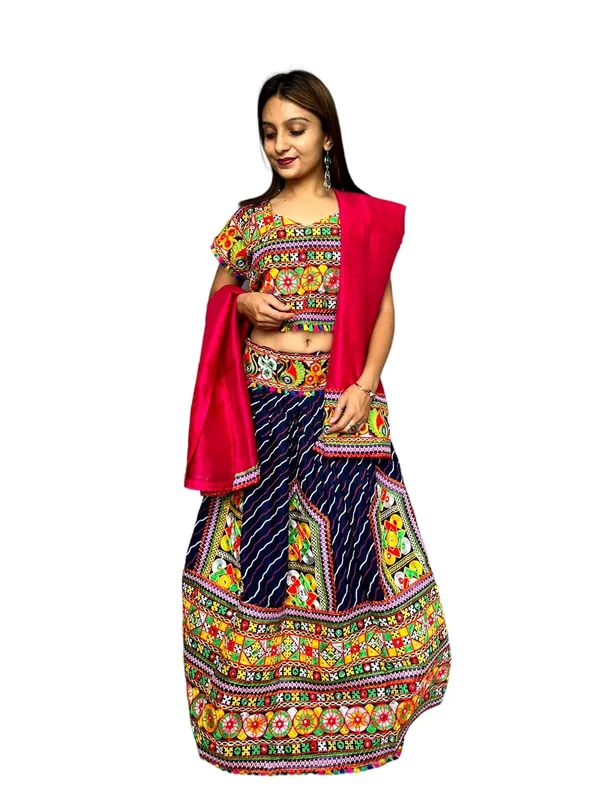 Blue_Premium_Buta_Handicraft_Traditional_Chaniya_Choli_Cotton_Umbrella_Style_With_Embroidery_Heavy_Kutchi_Work__For_Women_&_Girls