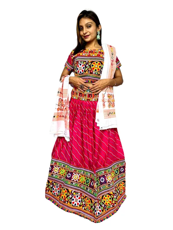 Pink_Premium_Leriya_Handicraft_Traditional_Chaniya_Choli_Cotton_Umbrella_Style_With_Embroidery_Heavy_Kutchi_Work_For_Women_&_Girls