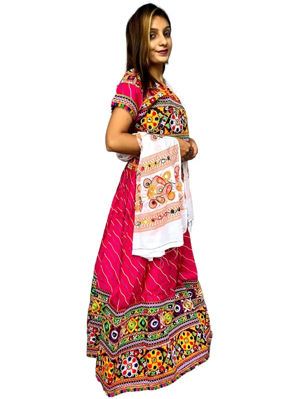 Pink_Premium_Leriya_Handicraft_Traditional_Chaniya_Choli_Cotton_Umbrella_Style_With_Embroidery_Heavy_Kutchi_Work_For_Women_&_Girls
