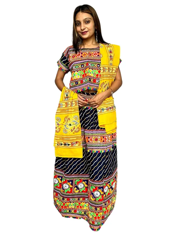 Blue_Premium_Leriya_Pata_Handicraft_Traditional_Chaniya_Choli_Cotton_Umbrella_Style_With_Embroidery_Heavy_Kutchi_Work_For_Women_&_Girls