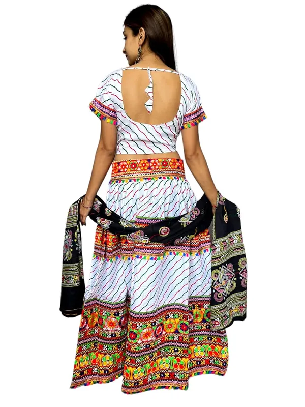 White_Premium_Leriya_Pata_Handicraft_Traditional_Chaniya_Choli_Cotton_Umbrella_Style_With_Embroidery_Heavy_Kutchi_Work_For_Women_&_Girls