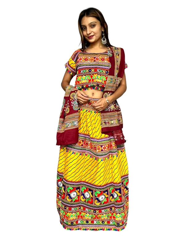 Yellow_Premium_Leriya_Pata_Handicraft_Traditional_Chaniya_Choli_Cotton_Umbrella_Style_With_Embroidery_Heavy_Kutchi_Work_For_Women_&_Girls